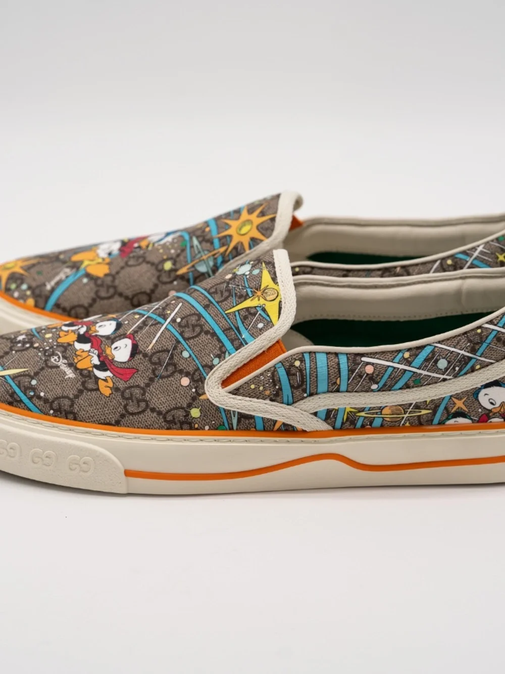 Gucci Disney Men's Slip On Donald Duck Space Print Leather Sneakers 7G 7.5 US